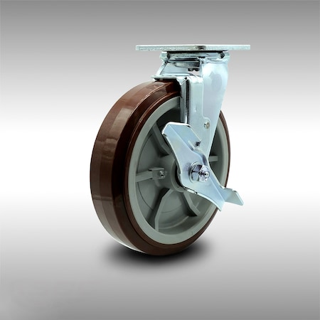 Service Caster 8 Inch Stainless Steel Polyurethane Swivel Caster with Ball Bearing and Brake SCC-SS30S820-PPUB-TLB